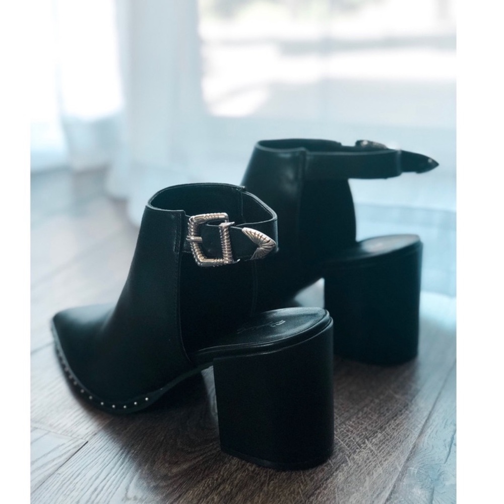 Vegan Leather Black Studded Ankle Booties